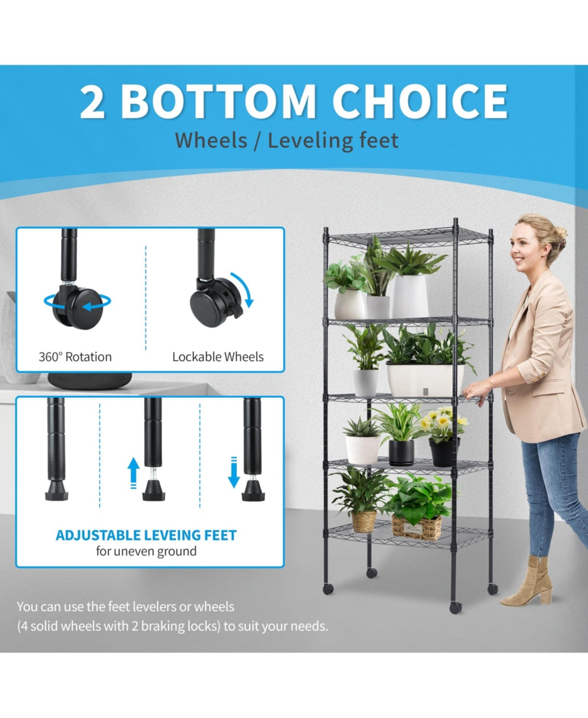 Heavy Duty 5-Tier Shelving Units Adjustable, Wire Shelf with 1000 lbs Capacity (250 per Shelf), 30 "D x 14" W x 65 "H, Black, 5 Levels,