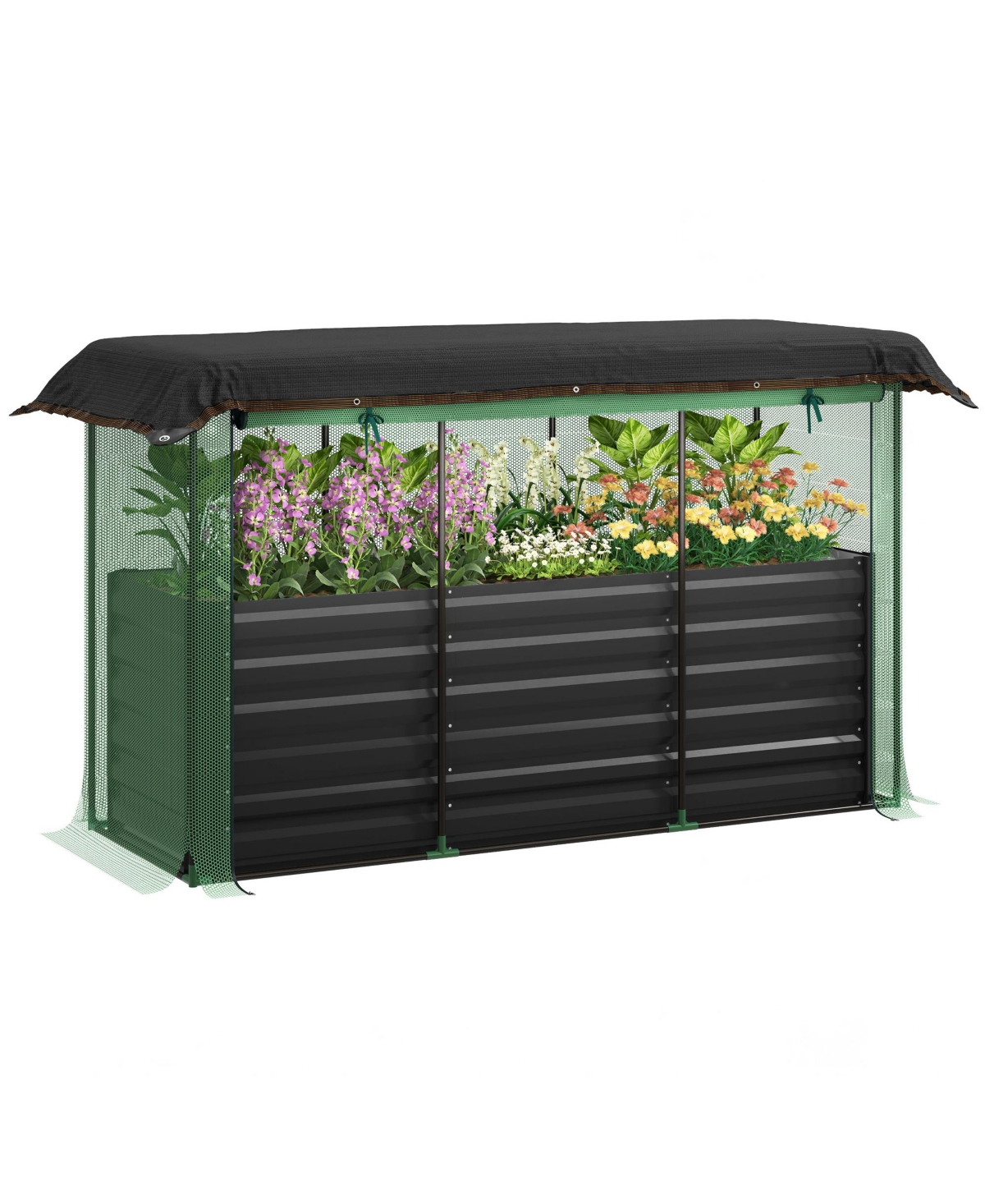 Galvanized Raised Garden Bed with Crop Cage & Shade Cloth, - Green