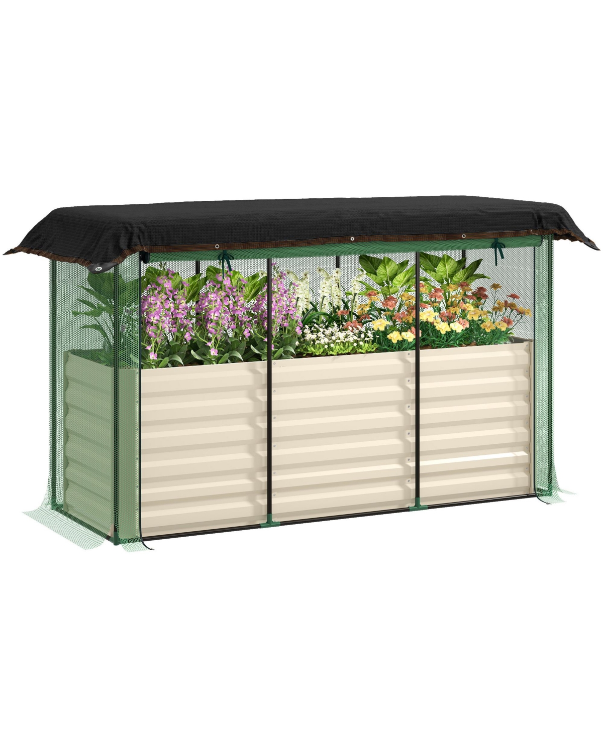 Galvanized Raised Garden Bed with Crop Cage & Shade Cloth, - Green