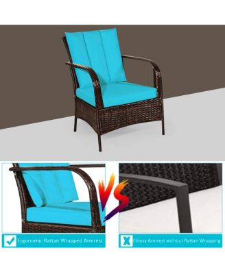 3 PCS Patio Wicker Rattan Furniture Set Coffee Table & 2 Rattan Chair