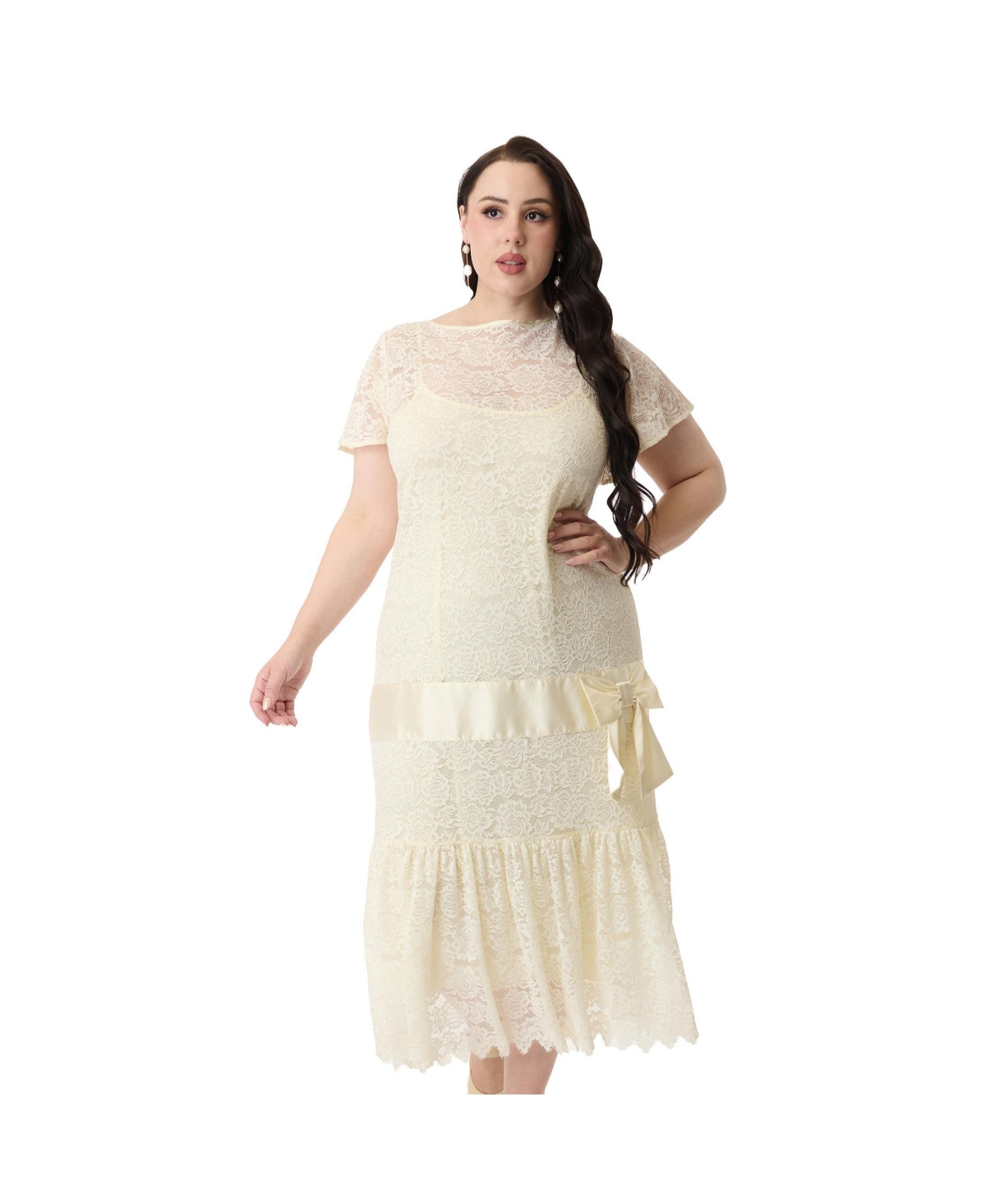 Plus Size 1920s Flutter Sleeve Flapper - Ivory