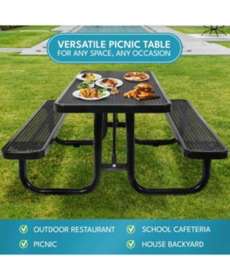 Streamdale 6 ft, Rectangular Outdoor Steel Picnic Table with umbrella pole in Black