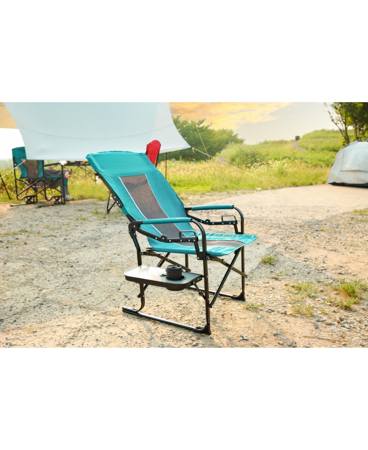 Streamdale Camping Directors Chair, Oversized Folding Chair w/ Side Table & Pocket - Blue