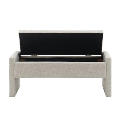 Upholstered End Bench with Storage, Vanity Stool, Light Grey Linen