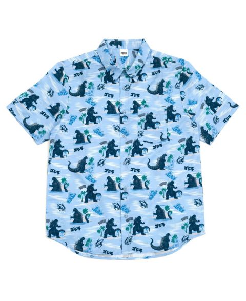 Рубашка Godzilla Matching Family Hawaiian Button Down Dress Shirt для мальчиков, цвет: Синий