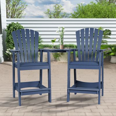 Tall Adirondack Chair HDPE Bar Stool with Connecting Tray for Lawn Backyard Garden, Set of 2