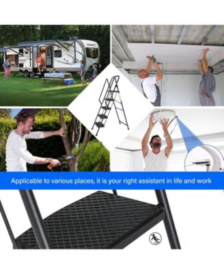 5-Step Steel Folding Step Stool Ladder with Wide Anti Slip Pedal and Safety Handle, Black