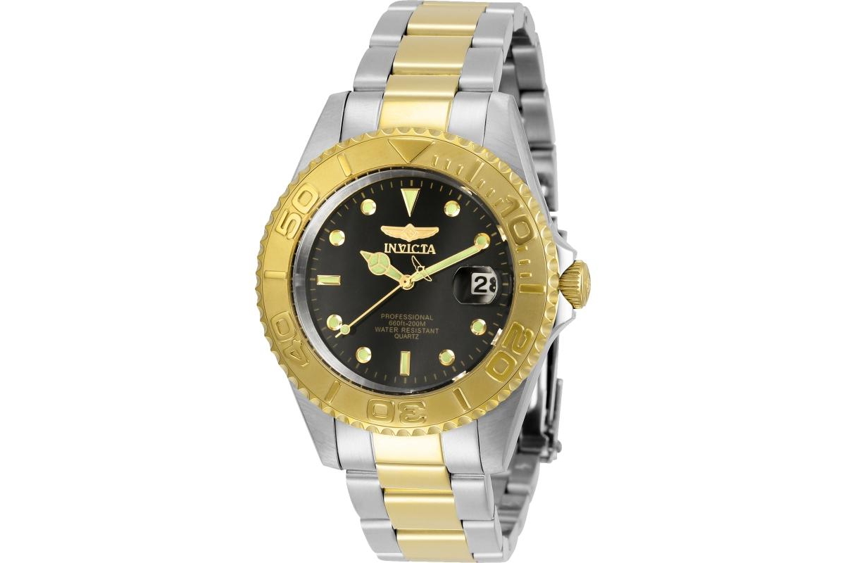 Men's 29941 Pro Diver Quartz 3 Hand Black Dial Watch - Silver