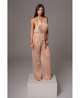 Women's Slinky Halter Belted Jumpsuit