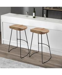 Industrial Barstool – Backless Mango Wood Seat with Metal Frame