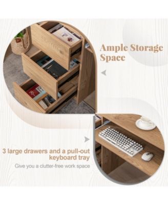 Computer Desk with Power Outlet Keyboard Tray and 3 Large Drawers