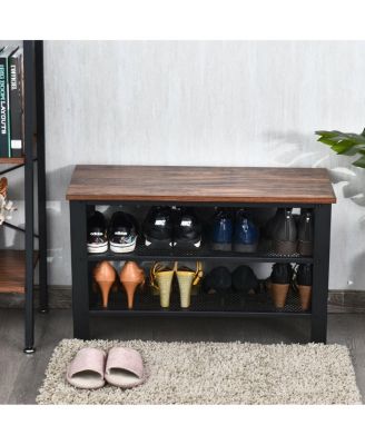 3-Tier Shoe Rack Industrial Shoe Bench with Storage Shelves