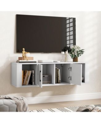 Wall Mounted Floating 2 Door Desk Hutch Storage Shelves