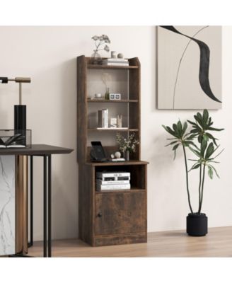 Bedside Tables Tall Nightstands with 5 Open Shelf and Cabinet