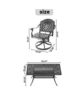 Streamdale 7-pc Cast Aluminum Dining Set, 6 Swivel Chairs, Rectangular Table, Black Frame