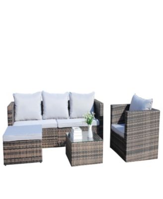 Streamdale 4-Pc Outdoor Rattan Sofa Set, Cushioned couch & coffee table (Gray)