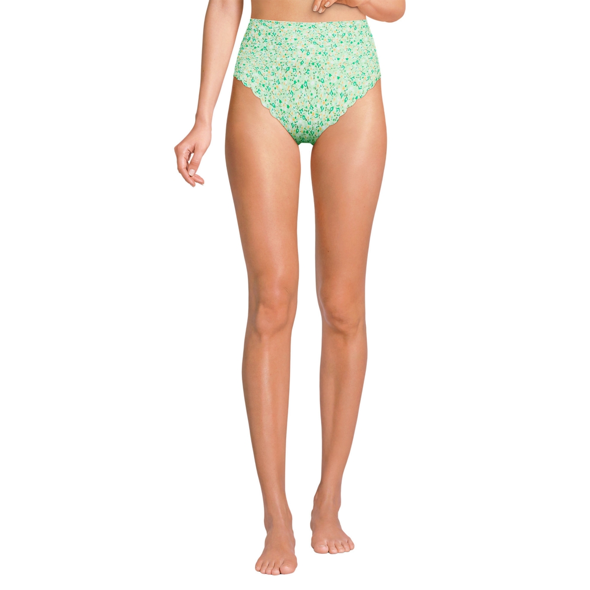 Women's Tugless Scallop High Waisted Bikini Bottoms - Icy mint green multi floral