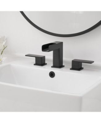 8 in. Widespread Double Handle Black Bathroom Faucet Set 3 Holes Vanity Sink With Metal Drain In Matte Black