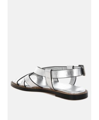 Doata Metallic Genuine Leather Buckled Flats