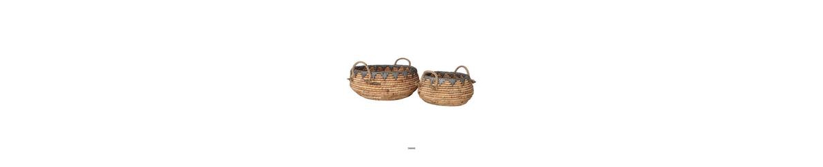 Decorative Storage Basket Set &#x2013; Handwoven Water Hyacinth Fiber - Brown, Black