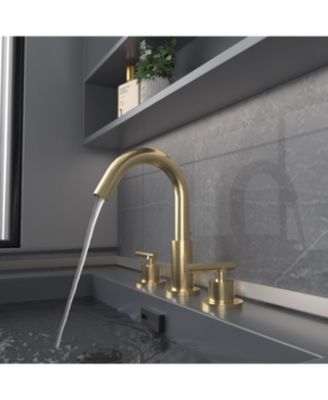 8 in. Widespread 2-Handle Mid-Arc Bathroom Faucet with Valve and cUPC Water Supply Lines in Brushed Gold