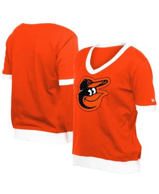 New Era - Women's Orange Baltimore Orioles Game Day Rhinestone V-neck T-Shirt