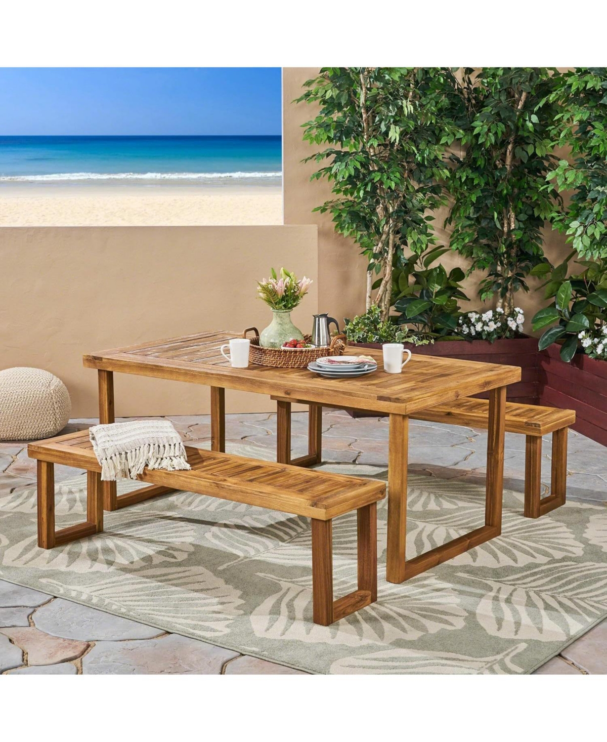 Streamdale Outdoor Acacia Wood Dining Set, Sandblast Natural Finish