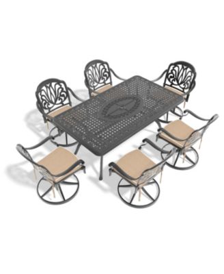 Streamdale 7-pc Cast Aluminum Dining Set, 6 Swivel Chairs, Rectangular Table, Black Frame