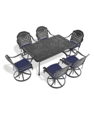 Streamdale 7-pc Cast Aluminum Dining Set, 6 Swivel Chairs, Rectangular Table, Black Frame