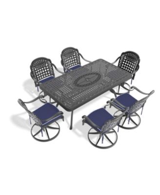 Streamdale 7-pc Cast Aluminum Dining Set, 6 Swivel Chairs, Rectangular Table, Black Frame