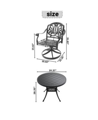 Streamdale 3-pc Cast Aluminum Dining Set, 2 Swivel Chairs, 39" Round Table, Black Frame