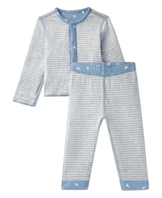 Baby Boys 2 Piece Reversible "Sail Away" Pointelle Snap-Up Top and Pants Set