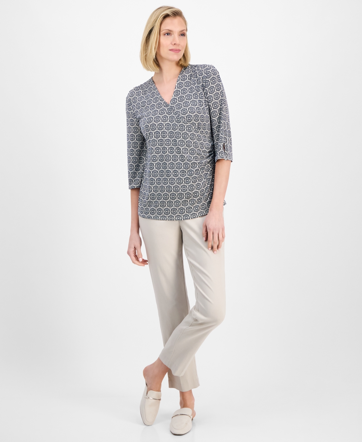 JM COLLECTION WOMEN'S PRINTED FAUX-WRAP TOP, EXCLUSIVELY AT MACY'S 