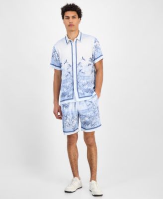 Mens Short Sleeve Jungle Shirt Big Cat Shorts