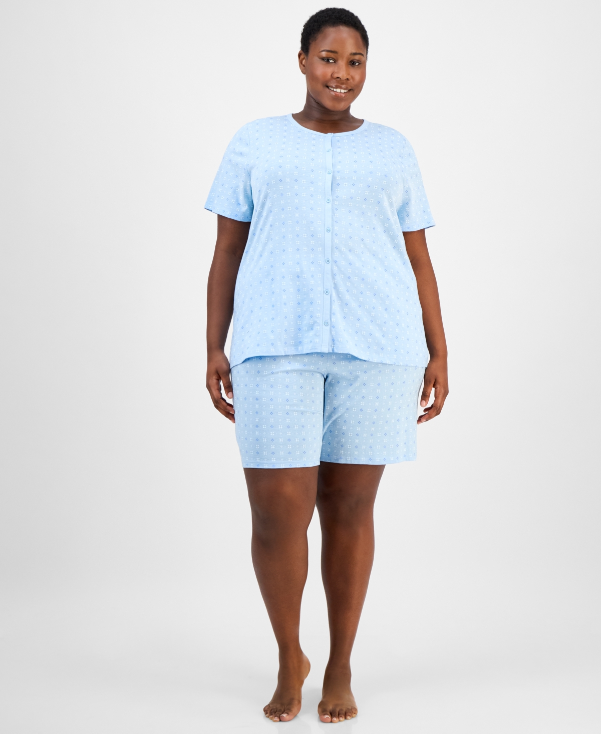 CHARTER CLUB PLUS SIZE COTTON FLORAL BERMUDA PAJAMAS SET, CREATED FOR MACY'S 