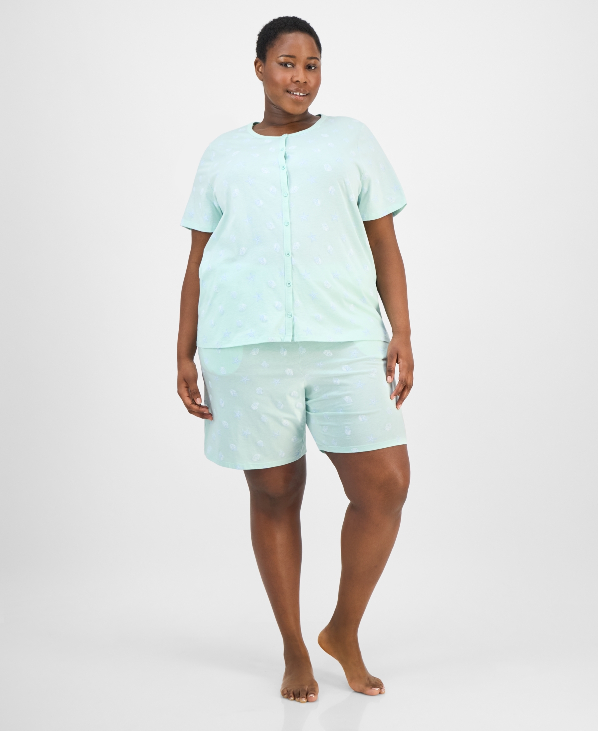 CHARTER CLUB PLUS SIZE COTTON FLORAL BERMUDA PAJAMAS SET, CREATED FOR MACY'S 