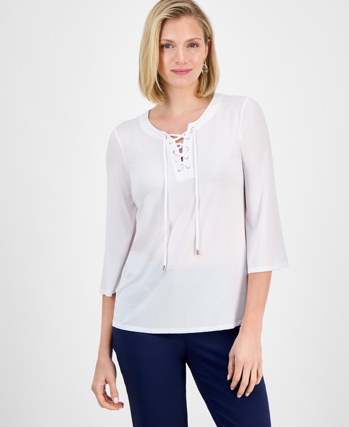 Shop Jm Collection Women's Split-lace-up-neck Blouse, Exclusively At Macy's