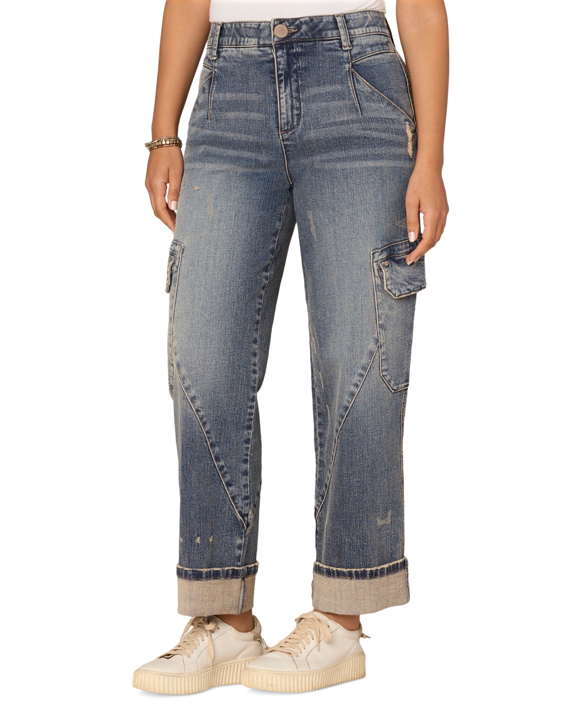 Women's "Ab"solution Skyrise Straight-Leg Utility Jeans - Mid Blue V