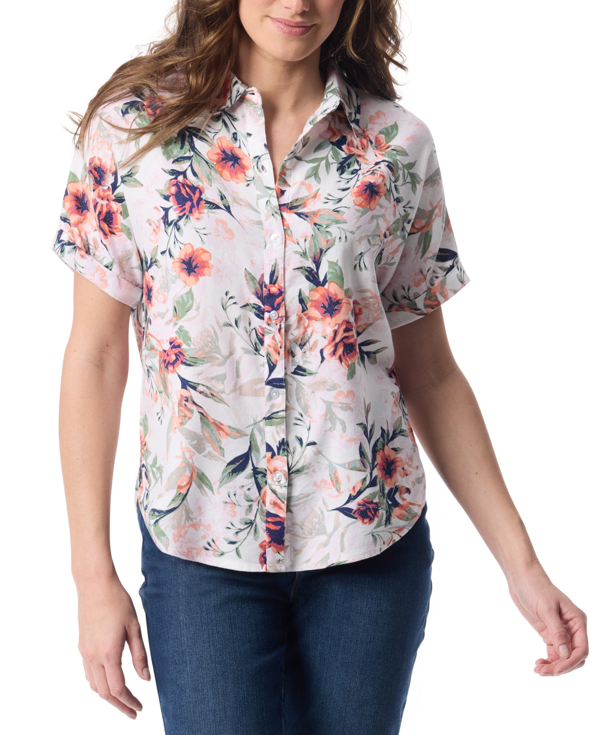 Women's Daisy Printed Short-Sleeve Shirt - Guava Ice - Toile De Jouy