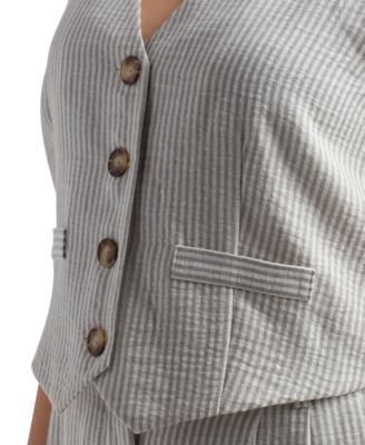 Juniors' Stripe Sleeveless V-Neck Vest