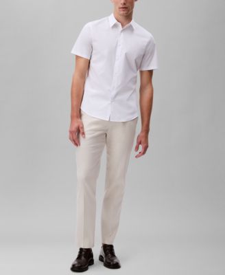 Men's Slim Fit Short Sleeve Solid Stretch Button-Front Shirt
