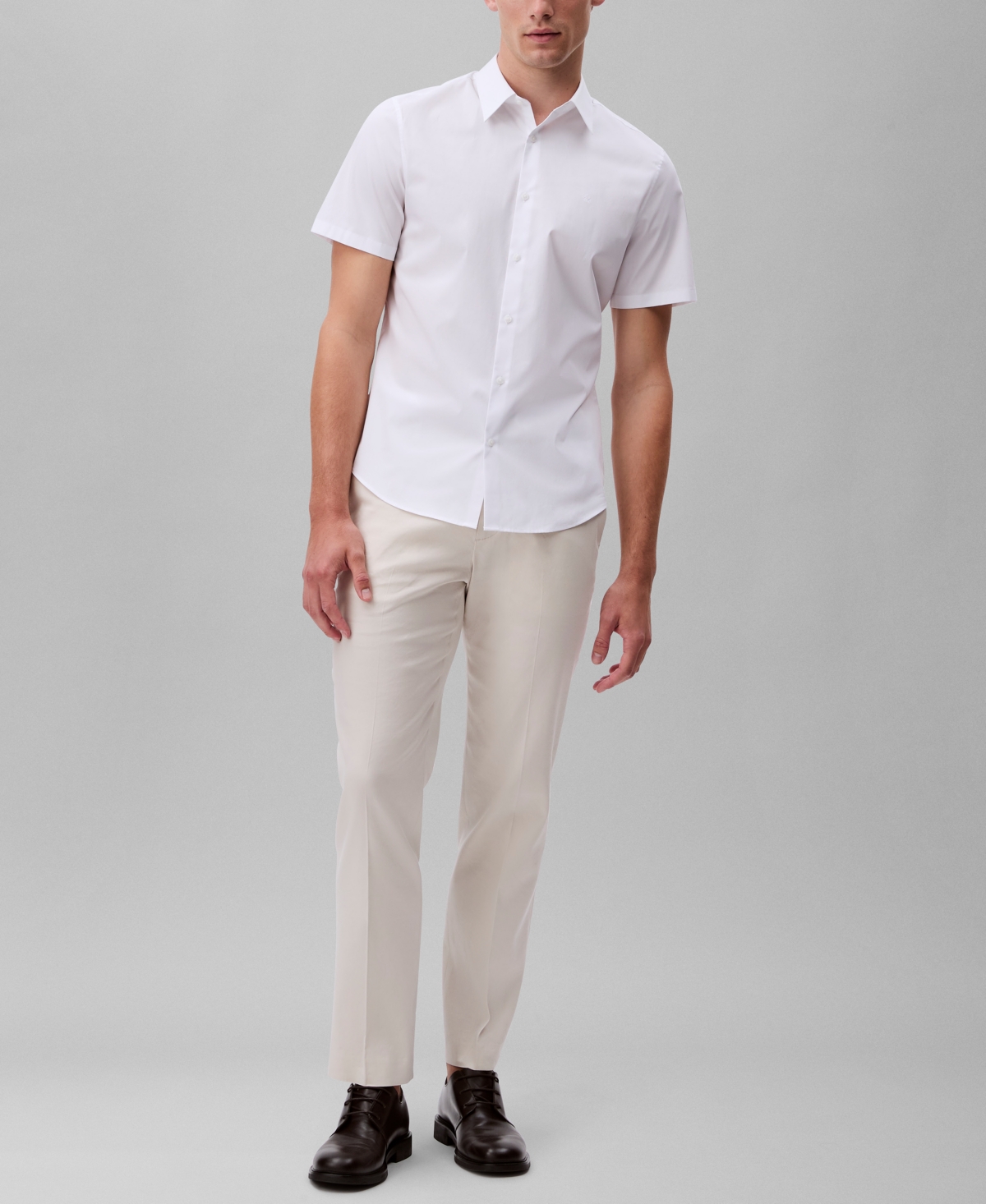 Calvin Klein Men's Slim Fit Short Sleeve Solid Stretch Button-front Shirt In White