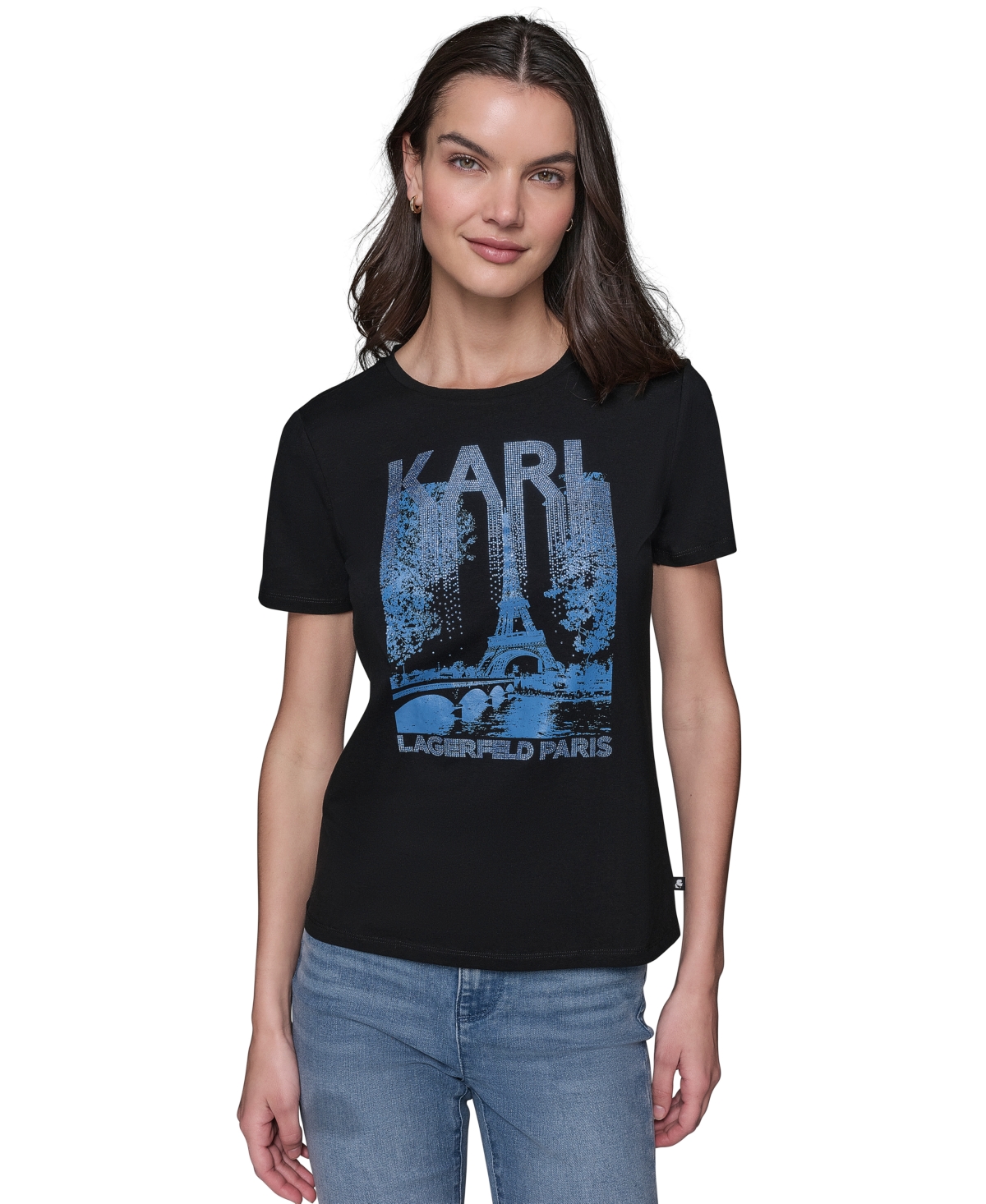 Shop Karl Lagerfeld Women's Embellished Paris Scene Graphic T-shirt In Black  Blue