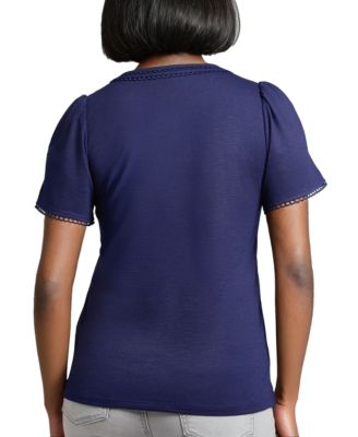 Women's Drapey Split-Neck Short-Sleeve Top