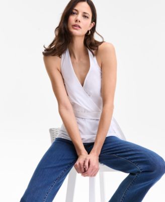 Women's Cotton Belted Surplice Top, Exclusively at Macy's 