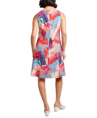 Women's Printed V-Neck Sleeveless Trapeze Mini Dress