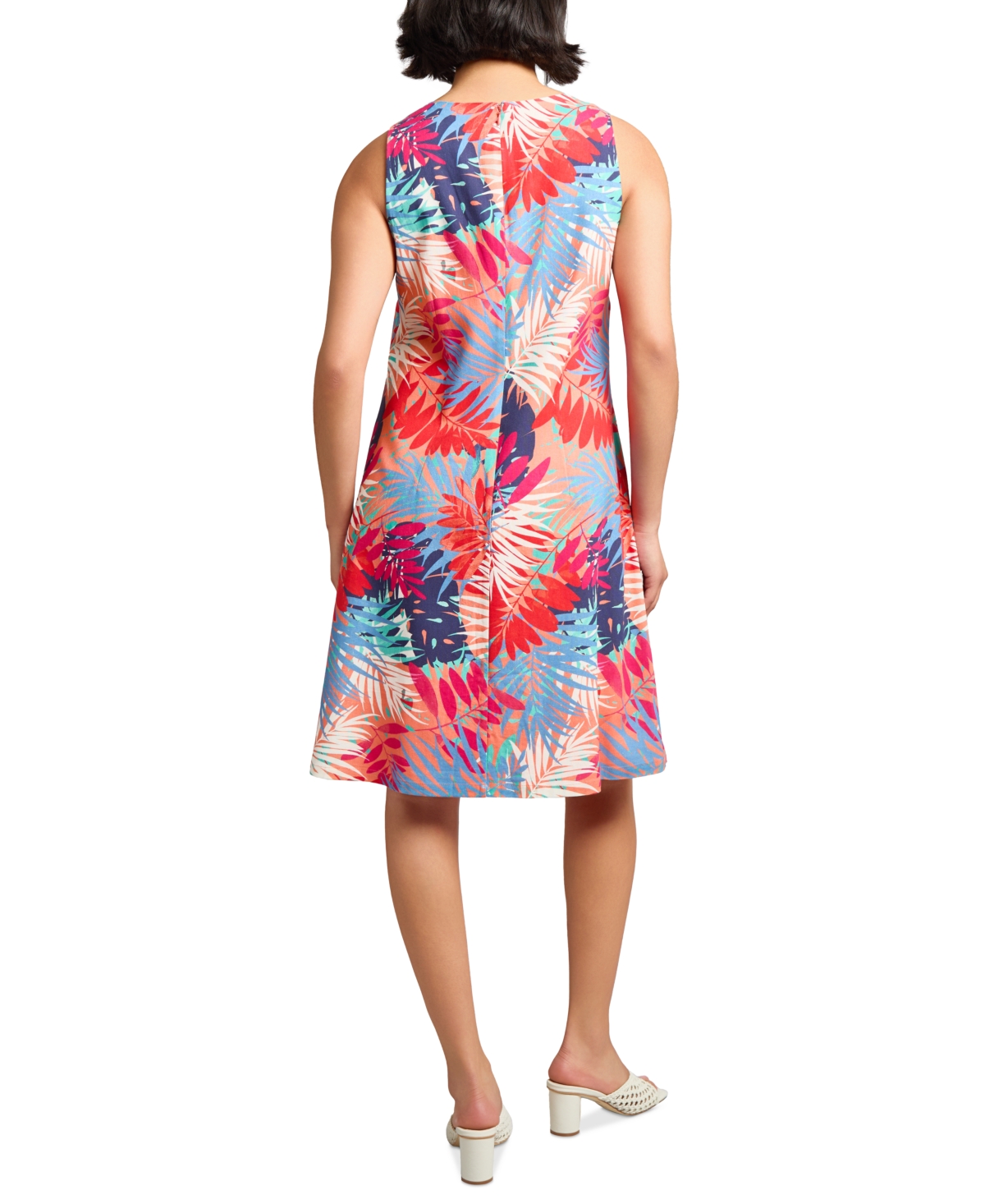 Jones New York Gina Frond Print Linen Blend Trapeze Dress In Multi