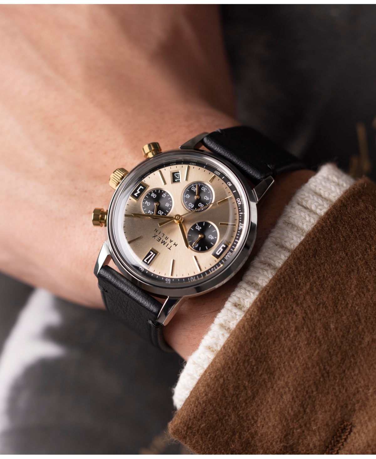 Timex Men's Analog Black Leather Strap Watch, 40mm