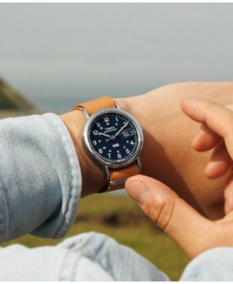 Men's Analog Brown Leather Strap Watch, 40mm