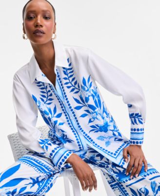 Women's Printed Long-Sleeve Shirt,P/XS-3X, Exclusively at Macy's